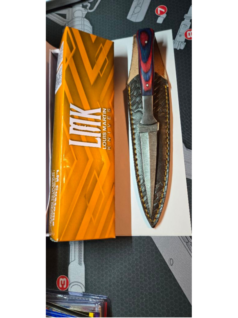 Custom Handmad Louis Martin Damascus Layered Knife Dagger w/ Sheath Double edge